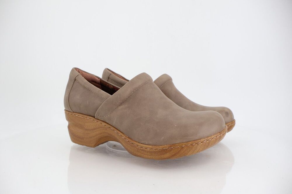 Born Womens Peggy Clog Size 9.5 Taupe Brown Slip On Vegan Work Shoe Wedge Heel